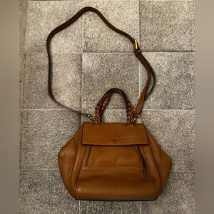 Tory Burch Half Moon Satchel Crossbody in Brown Leather